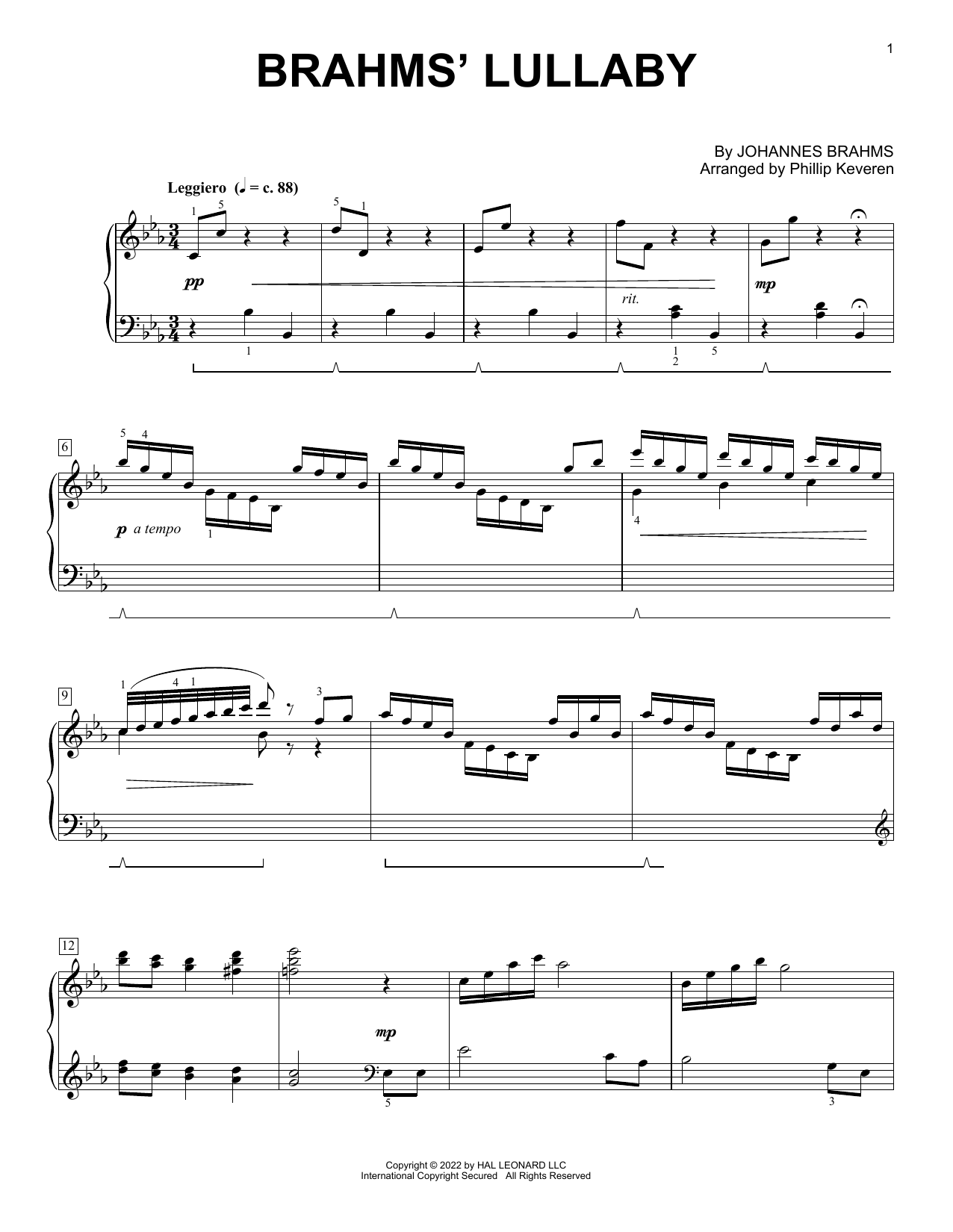 Produktgalerie: Seite 1 von 1 Brahms' Lullaby (arr. Phillip Keveren), Johannes Brahms, Klavier