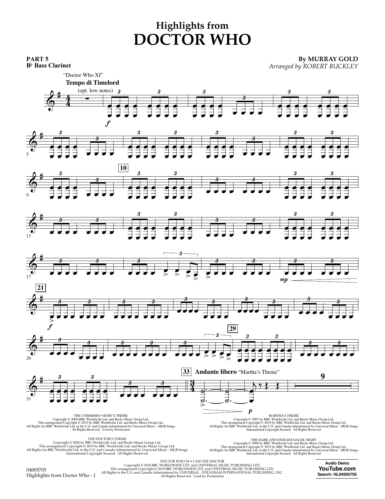 Produktbild zu: Highlights from Doctor Who (arr. Robert Buckley) - Pt.5 - Bb Bass Clarinet