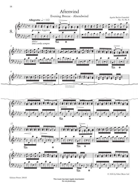 Produktgalerie: Seite 1 von 1 Aftenvind (Evening Breeze No.8 from 'Fantasiestücke  Op. 36'), Agathe Backer Grøndahl, Klavier