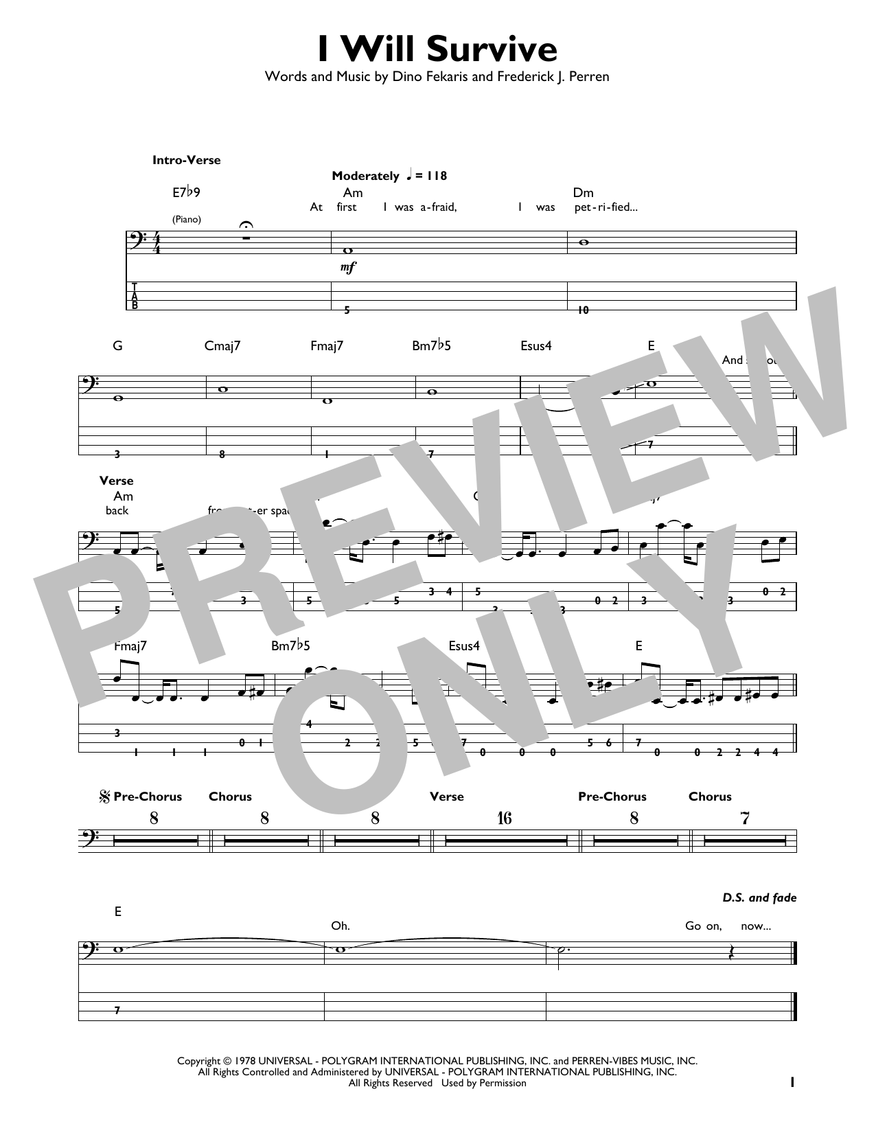Produktgalerie: Seite 1 von 1 I Will Survive, Gloria Gaynor, E-Bass, Gitarre