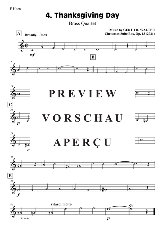 gallery: Thanksgiving Day , , (Blechbläser Quartett - 2x Trompete in B, Horn in F + Posaune)