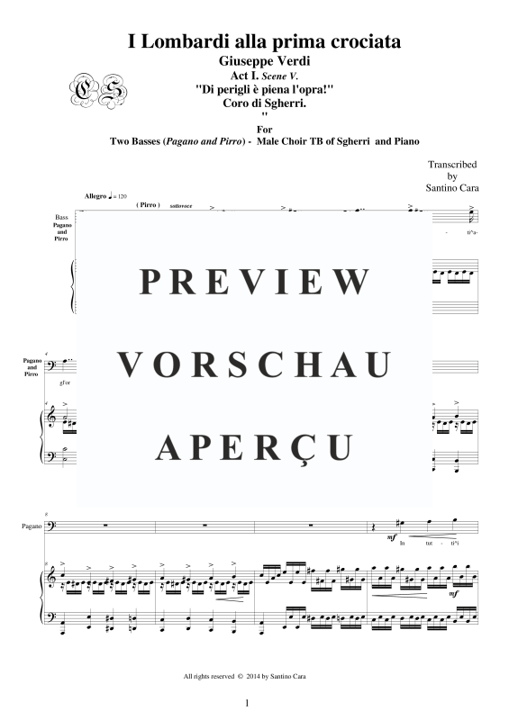 Produktgalerie: Seite 2 von 11 I Lombardi - (Act 1-V) Di perigli è piena l'opra, , Männerchor TBB und Klavier