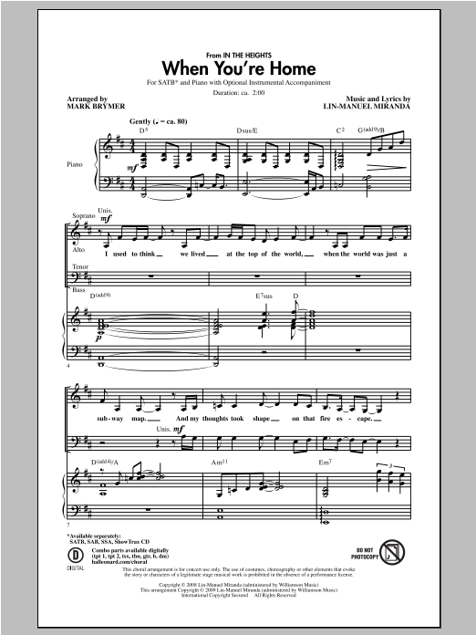 Produktbild zu: When You're Home (from In The Heights) (arr. Mark Brymer)
