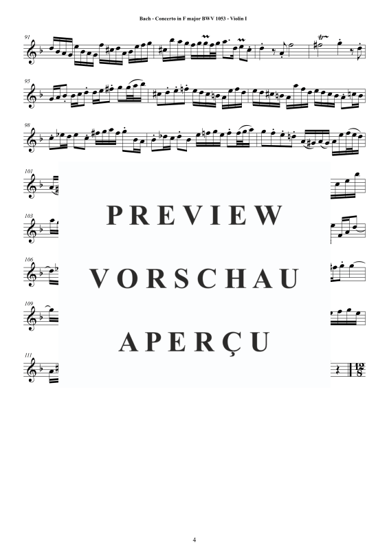 Product gallery: Page 5 of 11 Concerto in F-Dur BWV 1053, , String Quartet - Individual Parts