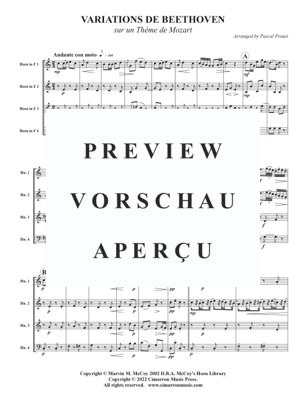 Product gallery: Page 4 of 11 Variations by Beethoven on a Theme by Mozart, , Horn Quartet
