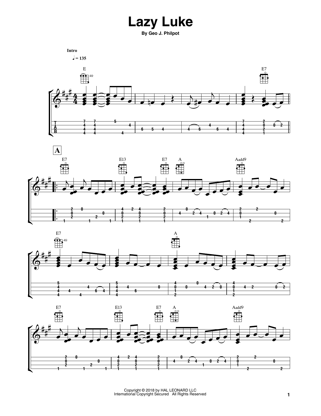 Product gallery: Page 1 of 1 Lazy Luke (arr. Fred Sokolow), Geo. J. Philpot