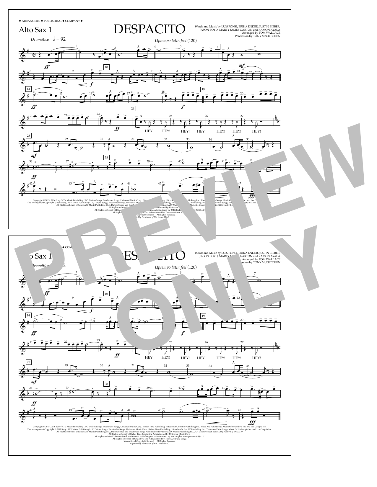 Product picture to: Despacito (arr. Tom Wallace) - Alto Sax 1