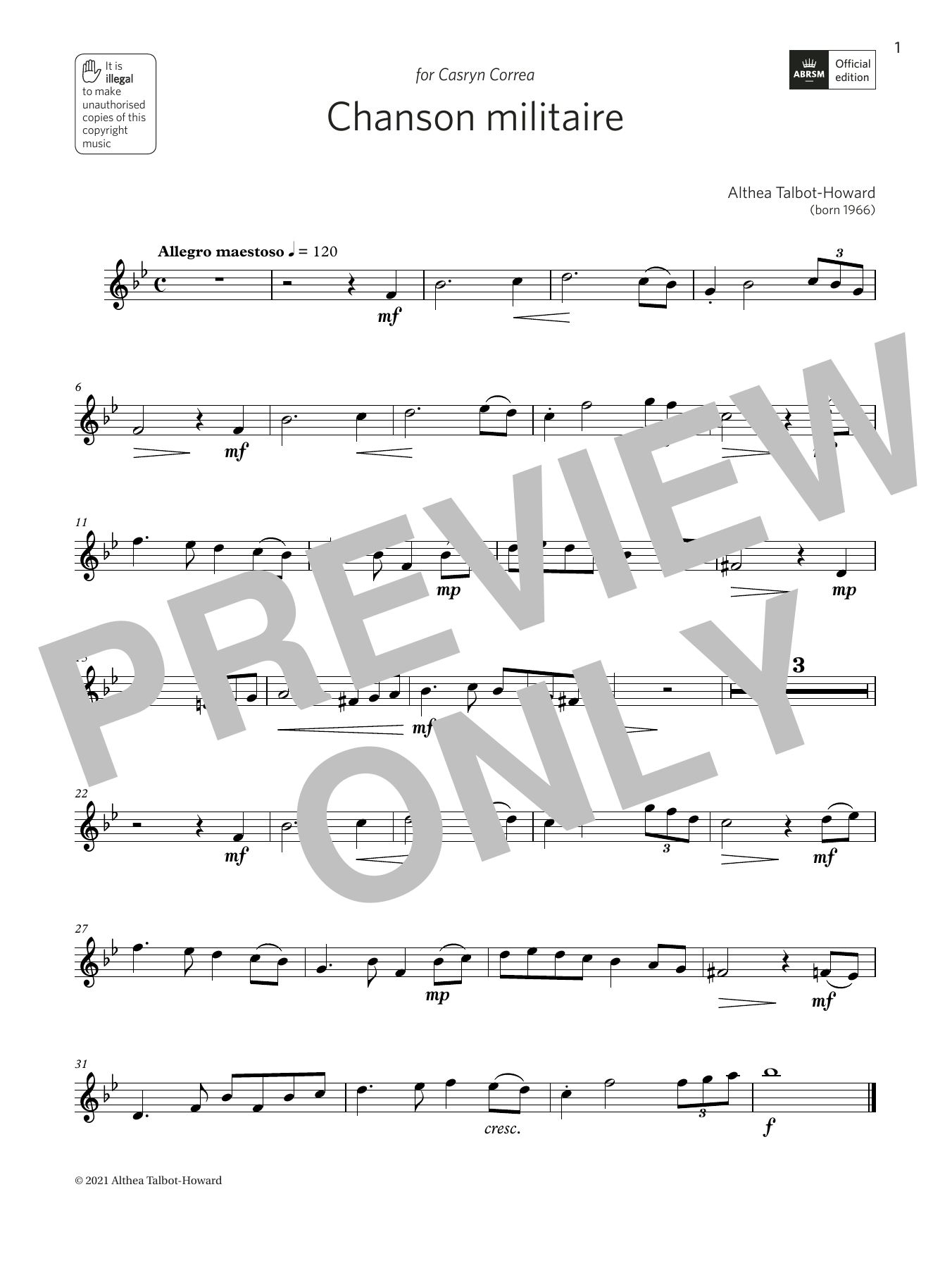 Produktgalerie: Seite 1 von 1 Chanson Militaire (Grade 3 List A8 from the ABRSM Oboe syllabus from 2022), Althea Talbot-Howard, Oboe