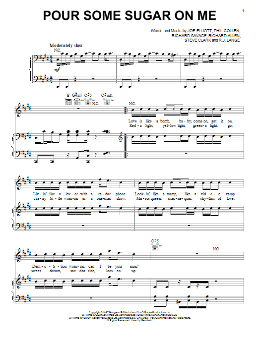 Produktgalerie: Seite 1 von 1 Pour Some Sugar On Me, Def Leppard, Gesang, Gitarre, Klavier