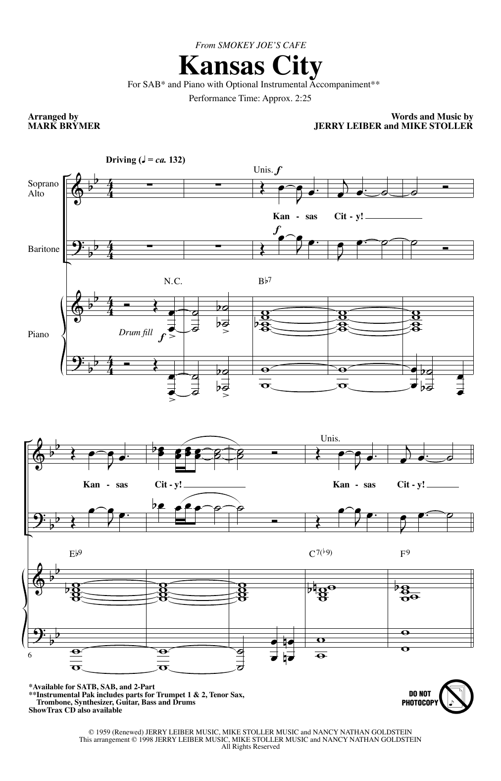 Product picture to: Kansas City (from Smokey Joe's Cafe) (arr. Mark Brymer)