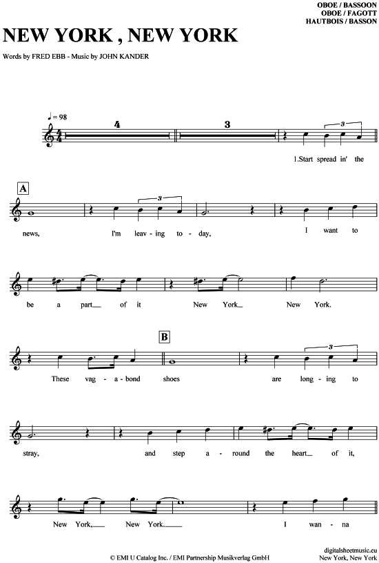 Produktgalerie: Seite 1 von 4 New York, New York , Sinatra, Frank, (Oboe / Fagott)