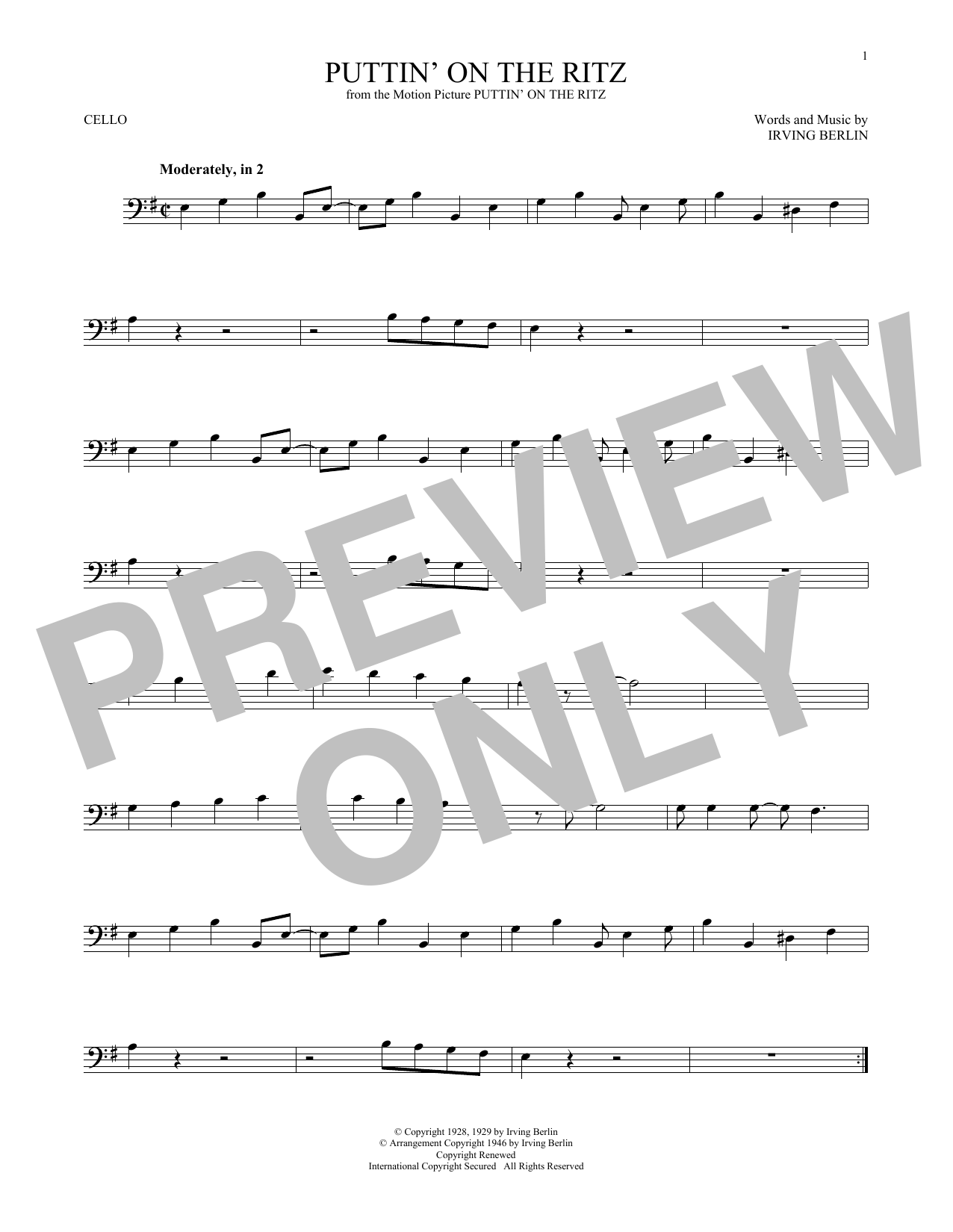 Produktgalerie: Seite 1 von 1 Puttin' On The Ritz, Irving Berlin, Violoncello