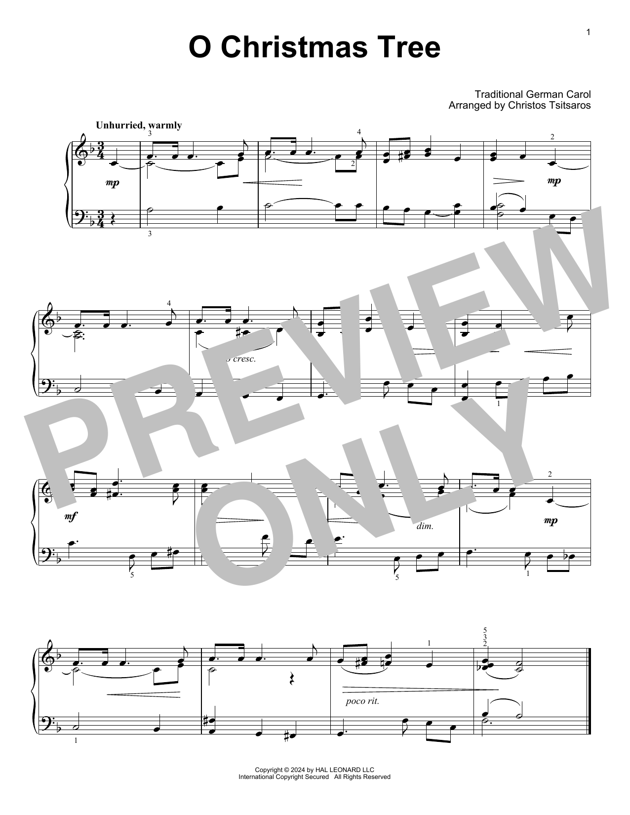 Produktgalerie: Seite 1 von 1 O Christmas Tree (arr. Christos Tsitsaros), Traditional German Carol, Klavier