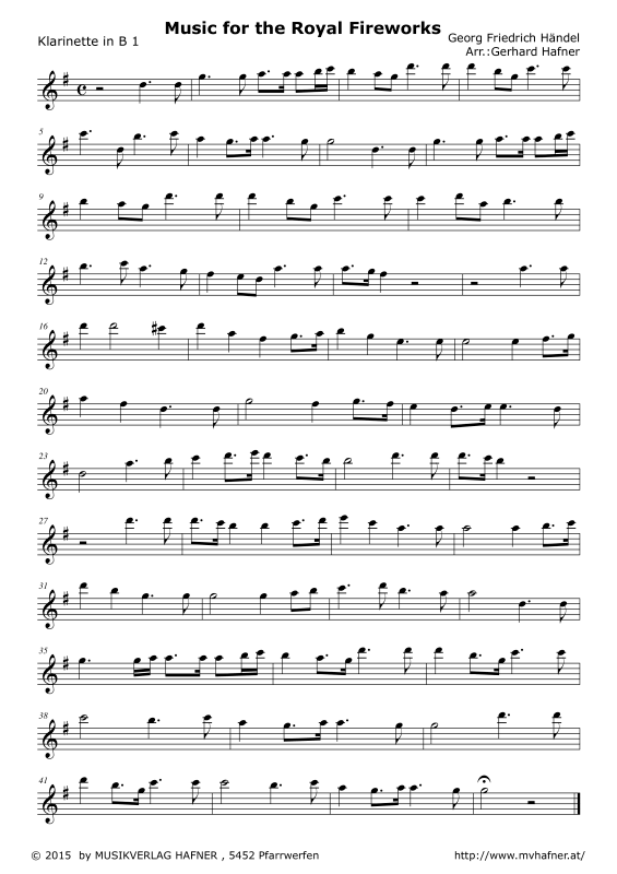 Product gallery: Page 1 of 9 Music for the Royal Fireworks, , (Clarinet Quintet)