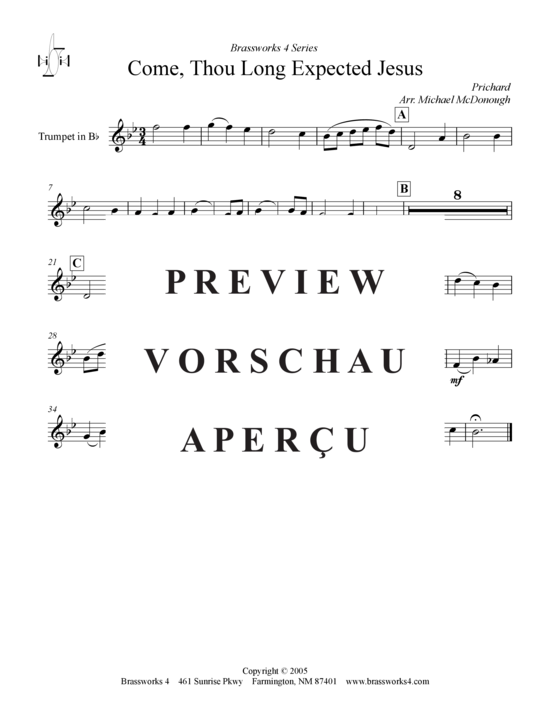 Produktgalerie: Seite 4 von 5 Come, Thou Long Expected Jesus , , (Trompete in B, Horn in F, Posaune)