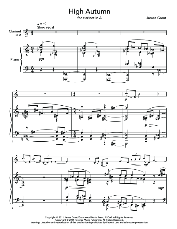 Product gallery: Page 1 of 11 High Autumn, , (clarinet in Bb and piano)