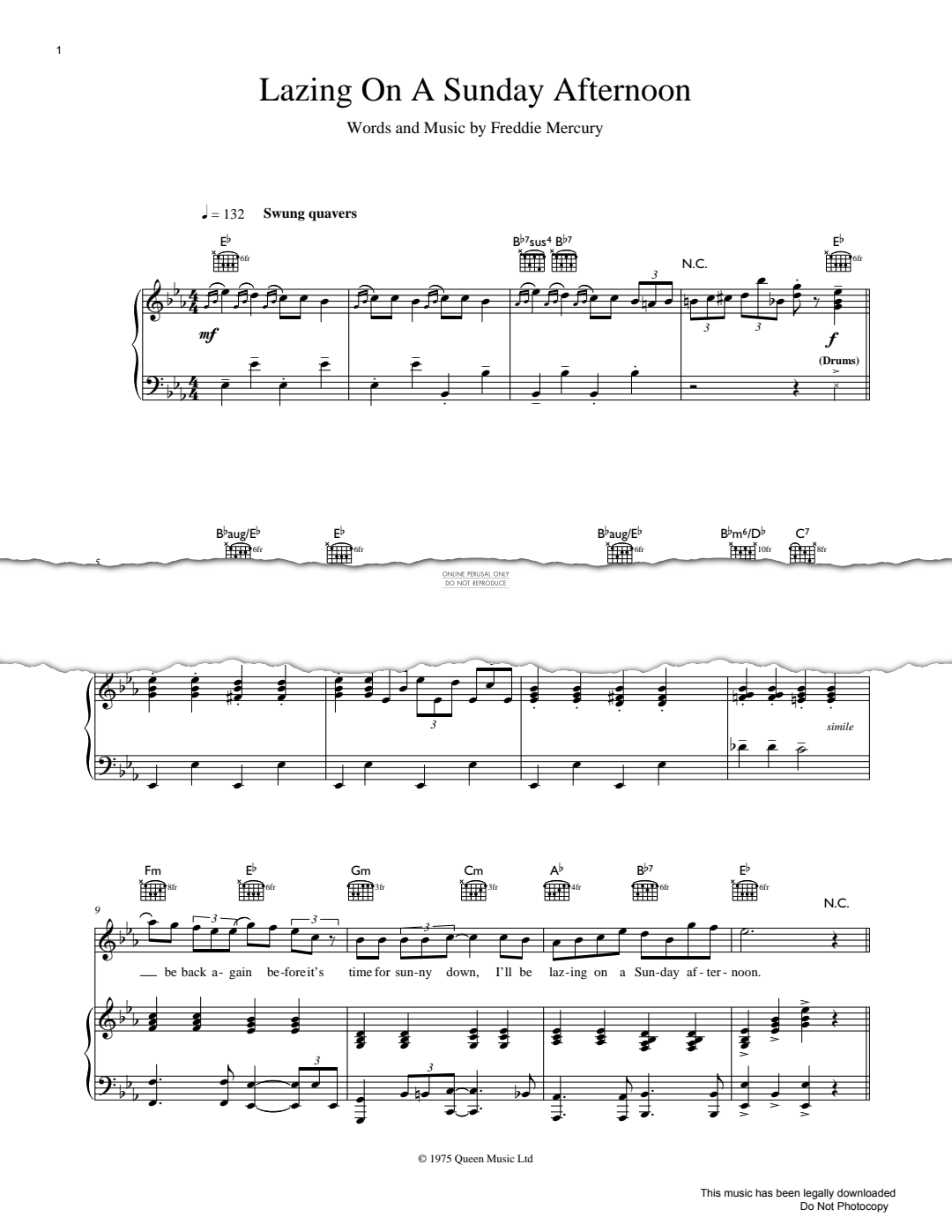 Produktgalerie: Seite 1 von 1 Lazing On A Sunday Afternoon, Queen, Gesang, Gitarre, Klavier