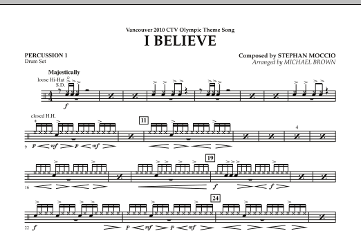 Produktgalerie: Seite 1 von 1 I Believe (Vancouver 2010 CTV Olympic Theme Song) - Percussion 1, , Ensemble