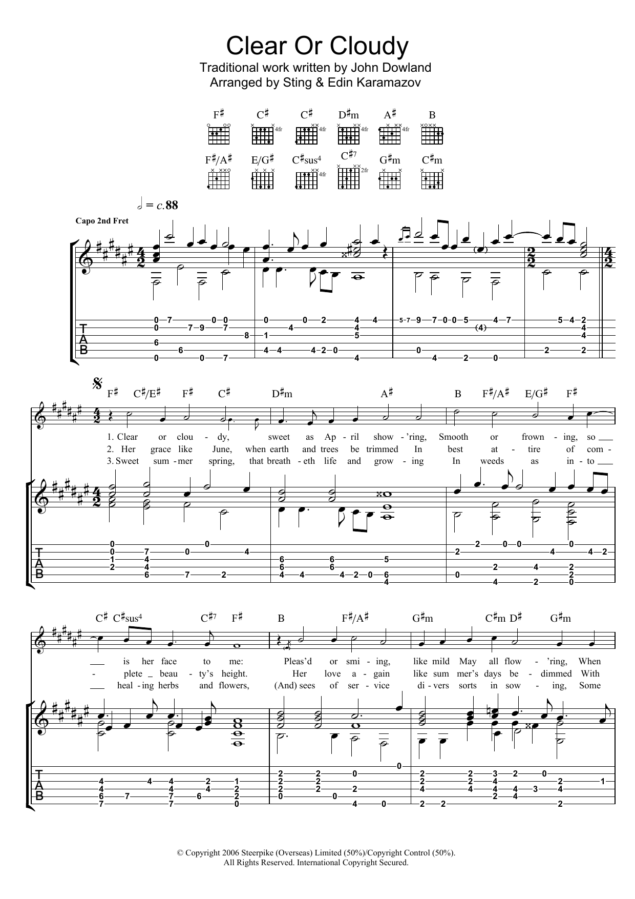 Product gallery: Page 1 of 1 Clear Or Cloudy (as performed by Sting and Edin Karamazov), John Dowland