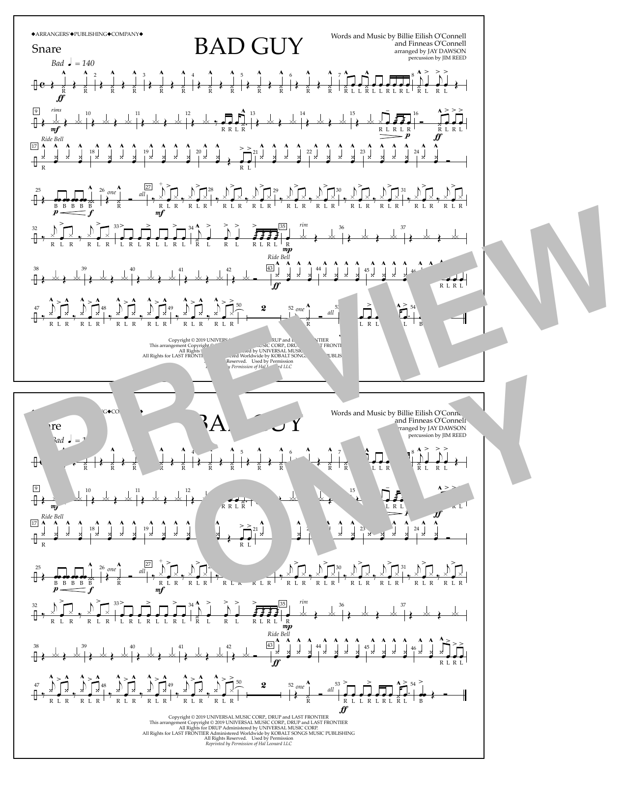 Produktbild zu: Bad Guy (arr. Jay Dawson) - Snare