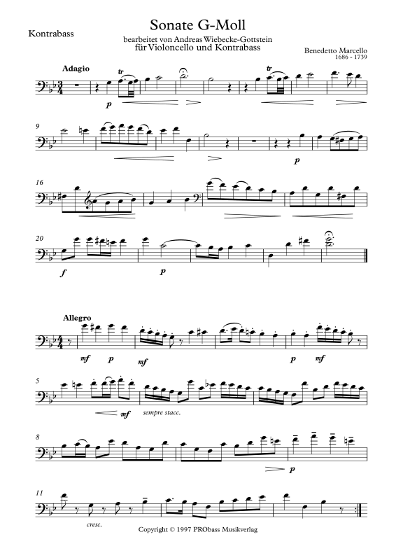 Produktgalerie: Seite 1 von 11 Sonate g-moll, , Cello und Kontrabass