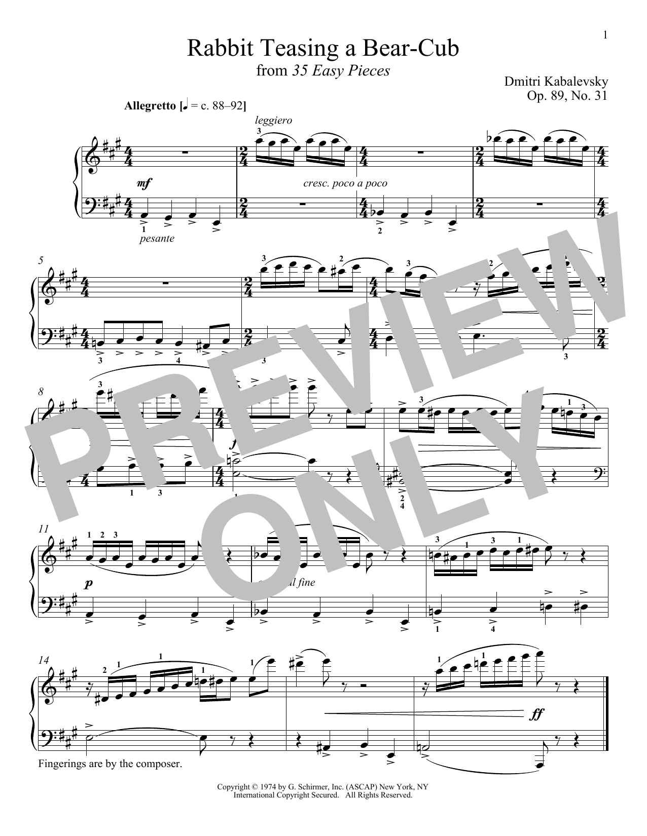 Product gallery: Page 1 of 1 Rabbit Teasing A Bear-Cub, Op. 89, No. 31, Dmitri Kabalevsky