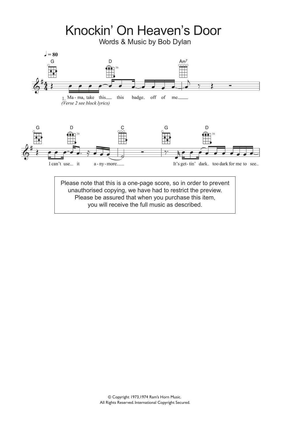 Product gallery: Page 1 of 1 Knockin' On Heaven's Door, Bob Dylan