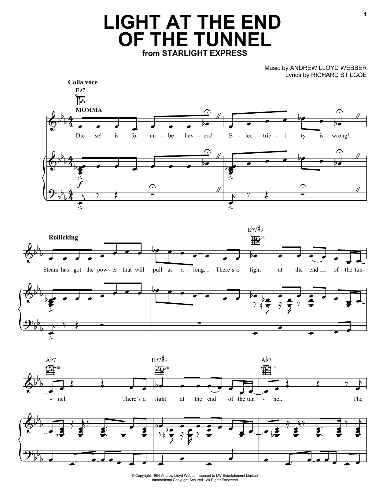 Produktgalerie: Seite 1 von 1 Light At The End Of The Tunnel (from Starlight Express), Andrew Lloyd Webber, Gesang, Gitarre, Klavier