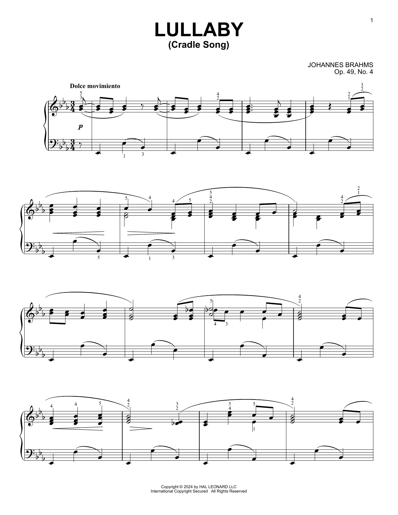 Produktgalerie: Seite 1 von 1 Lullaby (Cradle Song), Johannes Brahms, Klavier