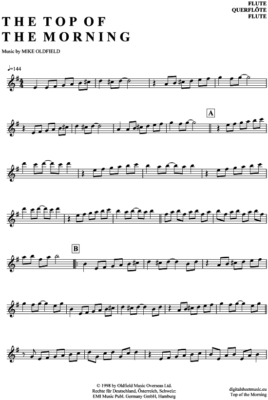 Product gallery: Page 1 of 4 The Top Of The Morning , Oldfield, Mike, (transverse flute)