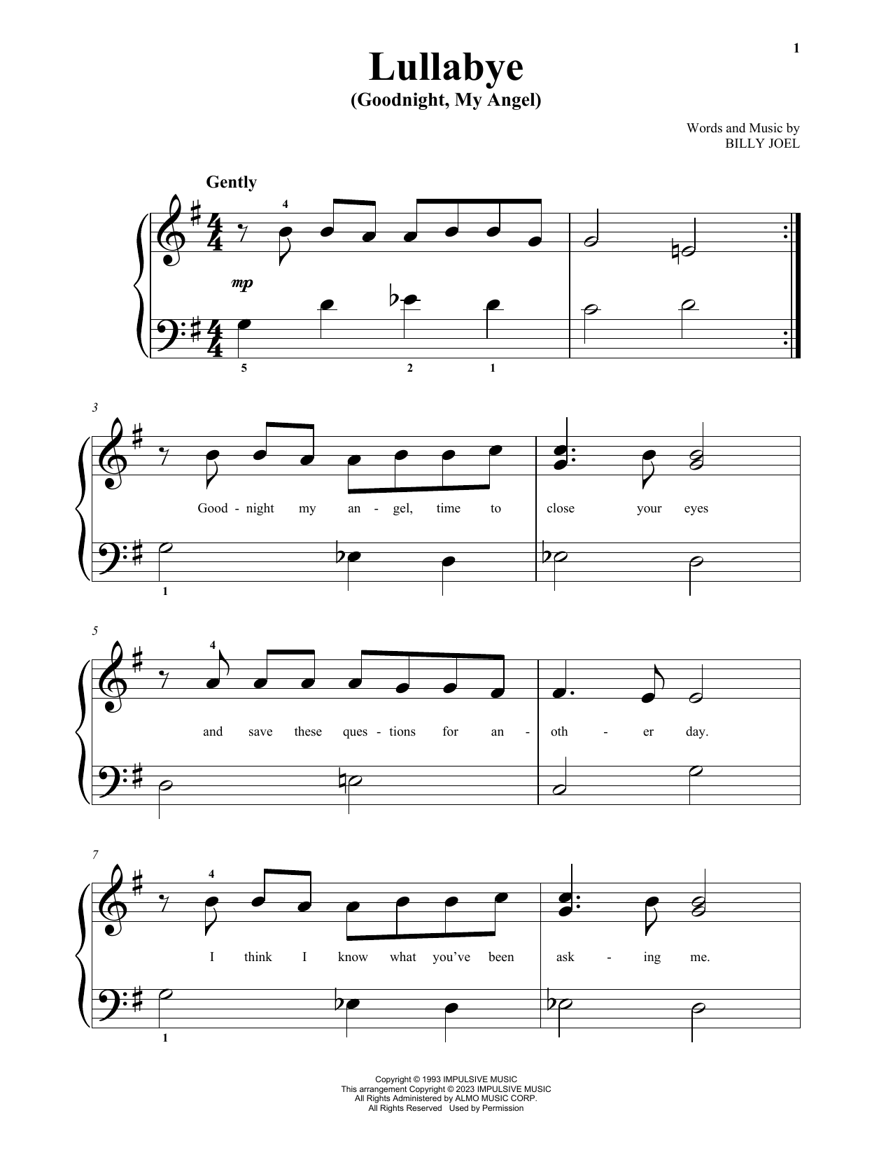 Produktgalerie: Seite 1 von 1 Lullabye (Goodnight, My Angel), Billy Joel, Klavier
