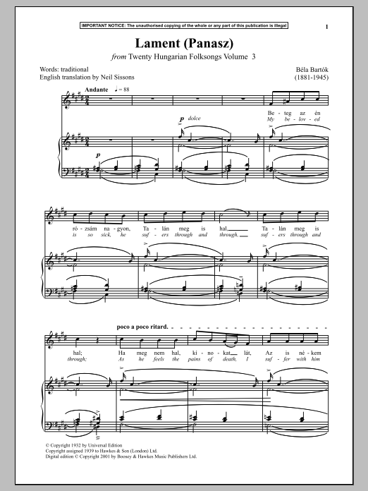 Produktbild zu: Lament (Panasz) (from Twenty Hungarian Folksongs Vol. 3)
