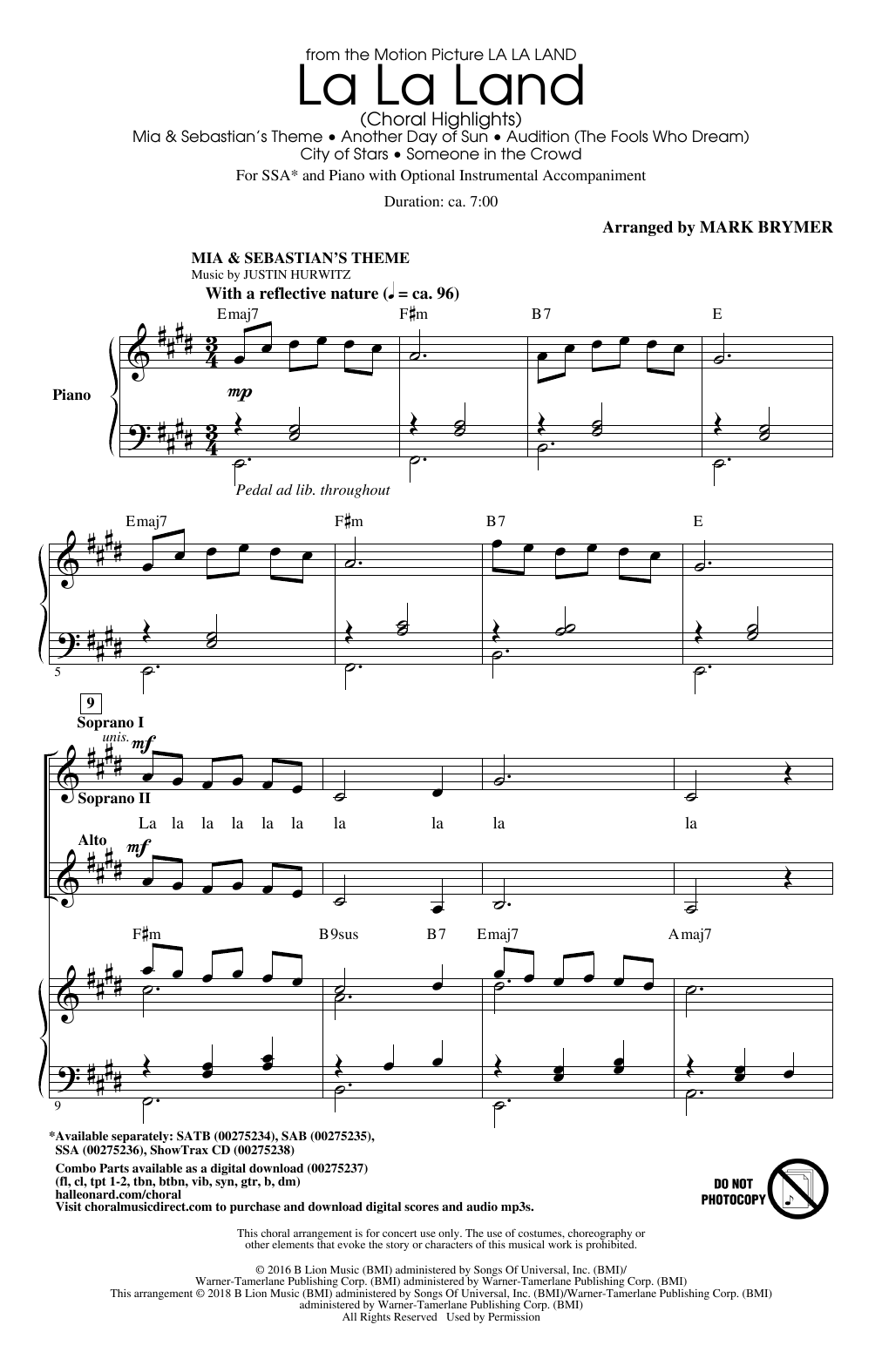 Product gallery: Page 1 of 1 La La Land: Choral Highlights (arr. Mark Brymer), Justin Hurwitz