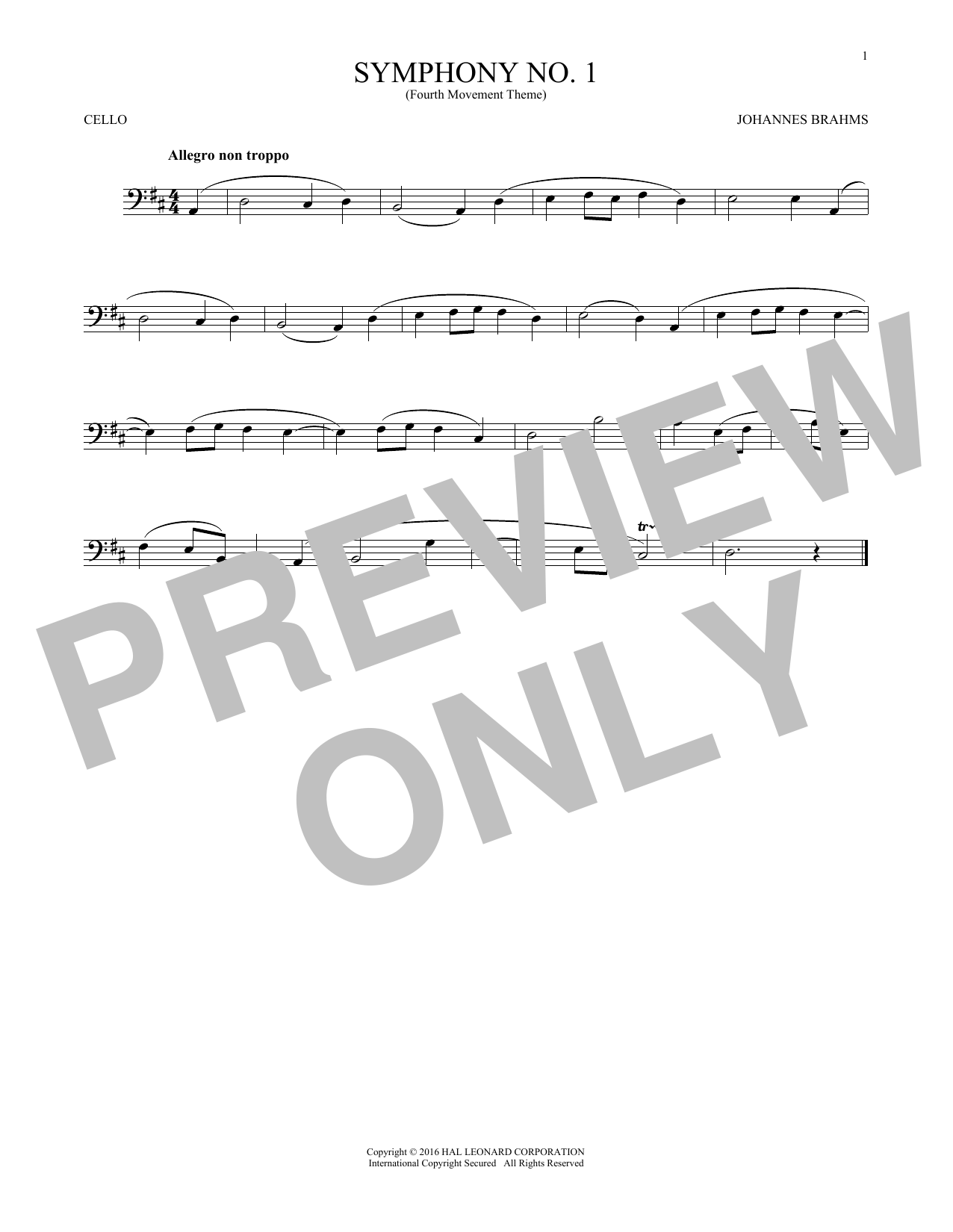 Produktgalerie: Seite 1 von 1 Symphony No. 1 In C Minor, Fourth Movement Excerpt, Johannes Brahms, Violoncello