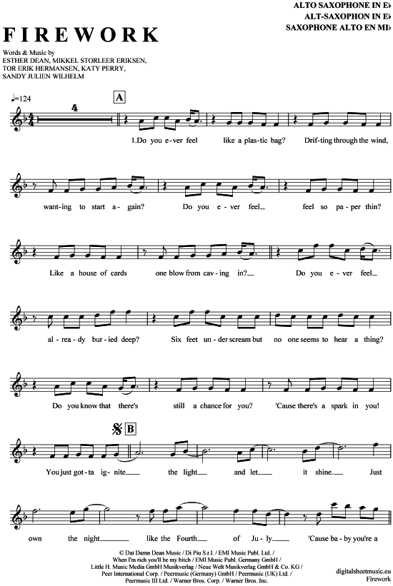 Product gallery: Page 1 of 4 Firework , Perry, Katy, Alto Saxophone