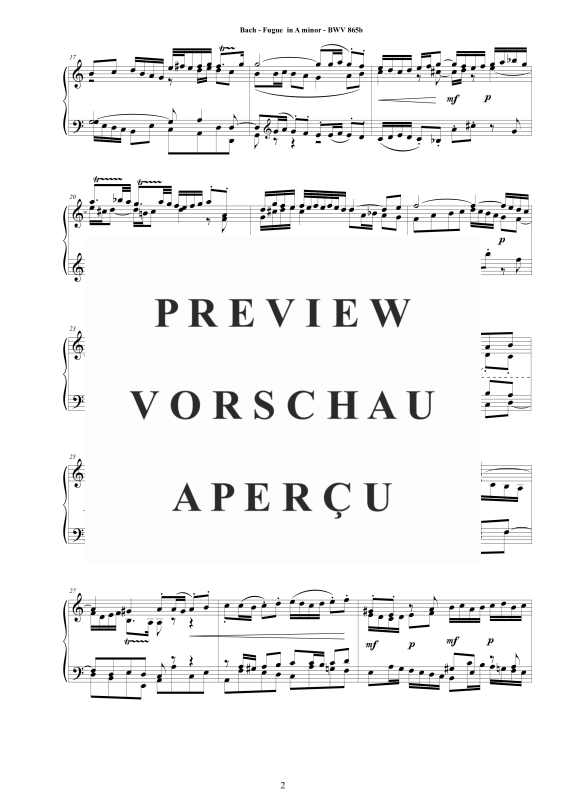 Produktgalerie: Seite 3 von 7 Fuge in A-Moll BWV 865b - Piano Version, , Klavier Solo