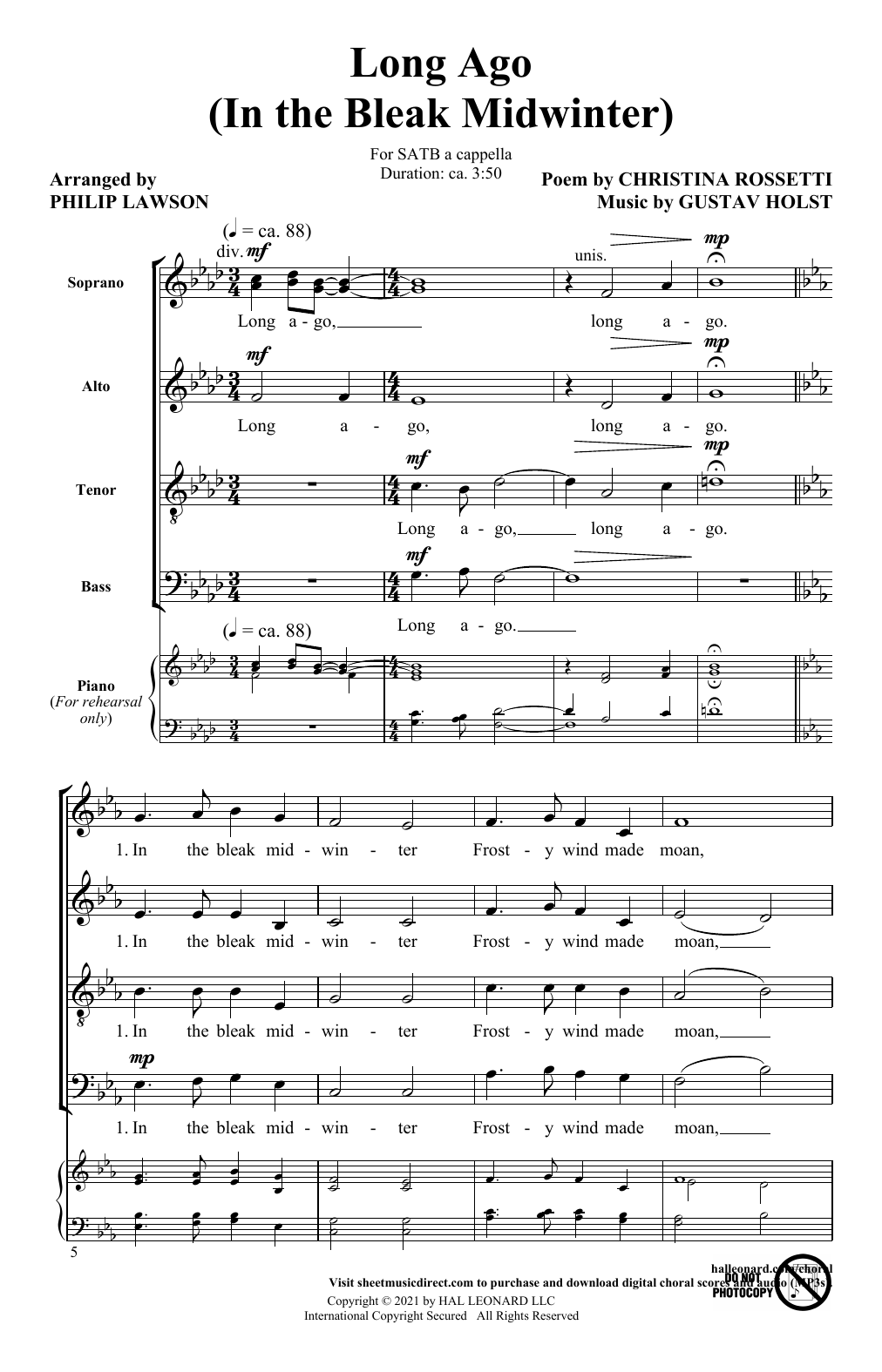 Product picture to: Long Ago (In The Bleak Midwinter) (arr. Philip Lawson)