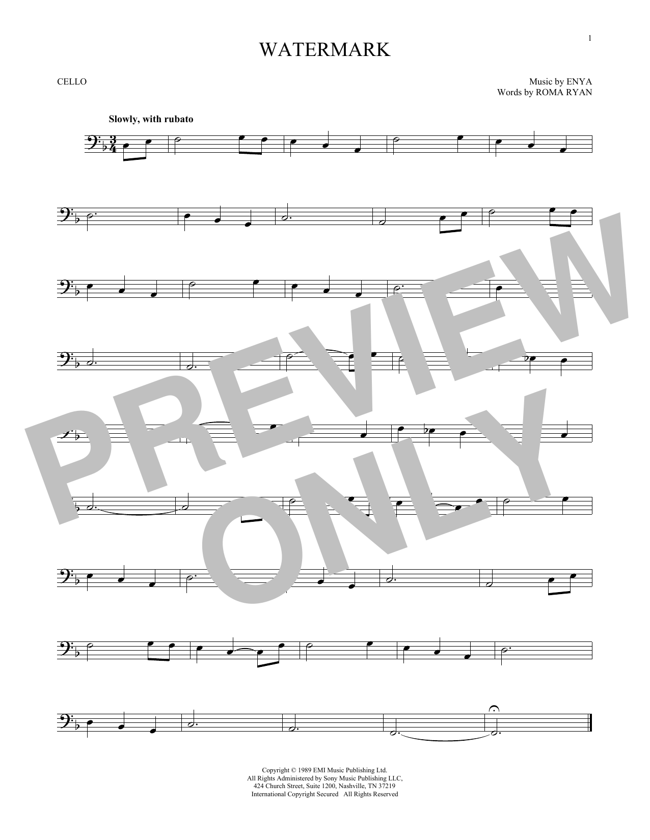 Produktgalerie: Seite 1 von 1 Watermark, Enya, Violoncello