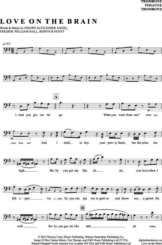 Product gallery: Page 1 of 4 Love On The Brain   , Rihanna, (Posaune / Bariton)