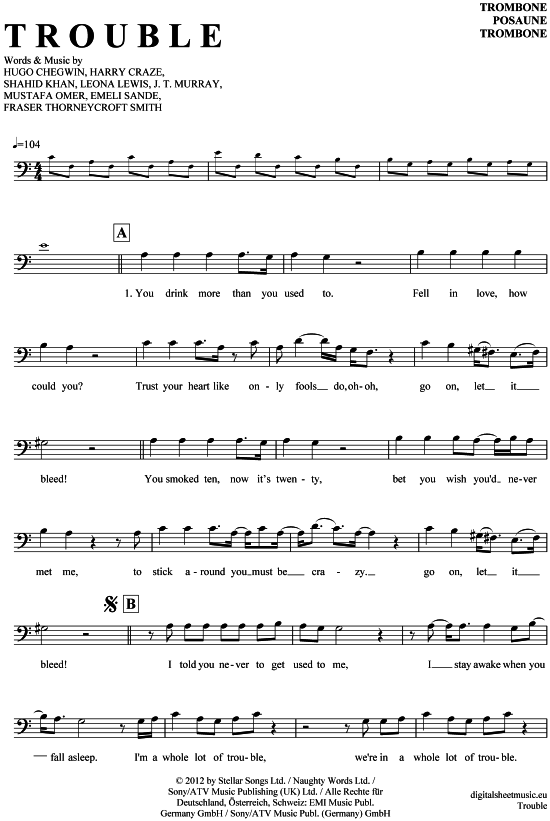 Product gallery: Page 1 of 4 Trouble , Lewis, Leona, (Posaune / Bariton)