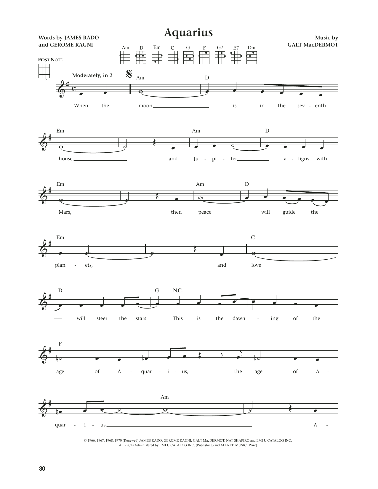Produktgalerie: Seite 1 von 1 Aquarius (from The Daily Ukulele) (arr. Jim Beloff), The Fifth Dimension, Ukulele