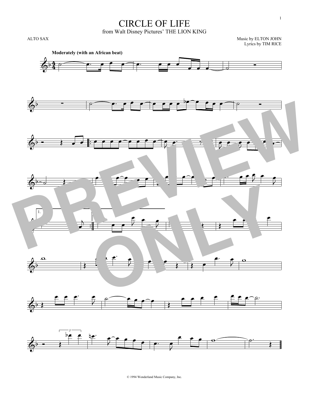Produktgalerie: Seite 1 von 1 Circle Of Life (from The Lion King), Elton John, Saxophon