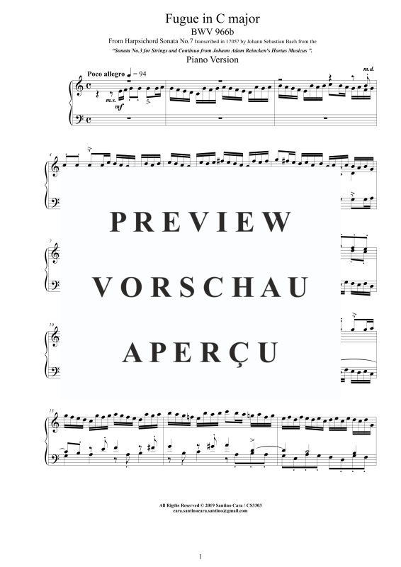 Produktgalerie: Seite 2 von 7 Fuge in C-Dur BWV 966b, , Klavier Solo