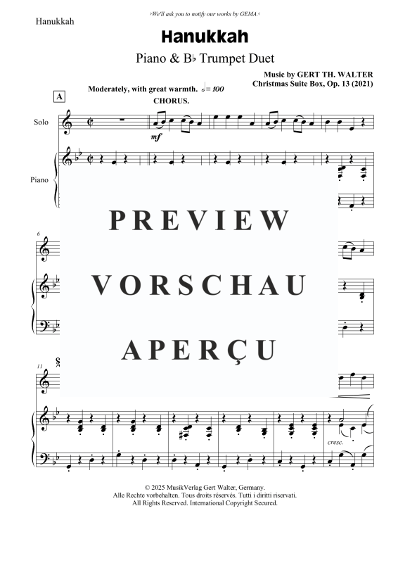 gallery: Hanukkah, , Trompete in B und Klavier