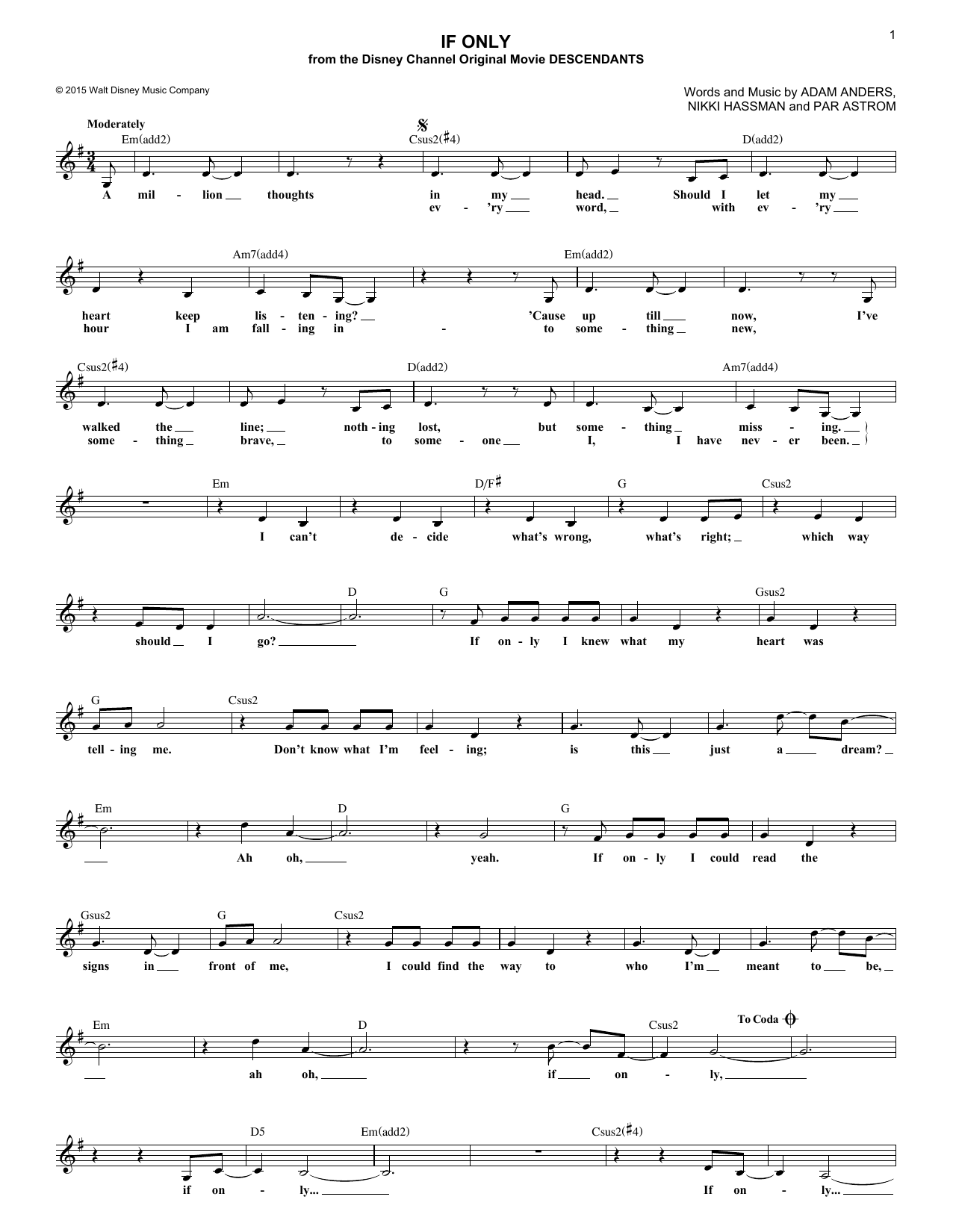 Produktbild zu:  If Only (from Disney's Descendants) - Dove Cameron