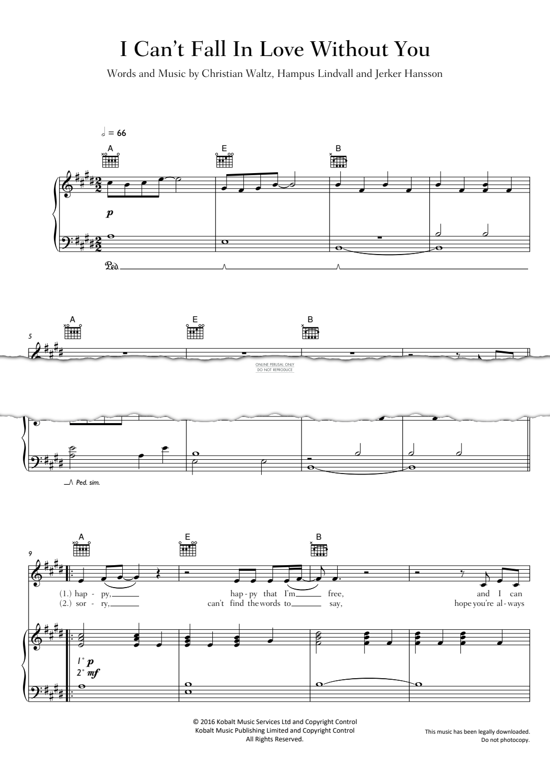 Produktgalerie: Seite 1 von 1 I Can't Fall In Love Without You, Zara Larsson, Gesang, Gitarre, Klavier