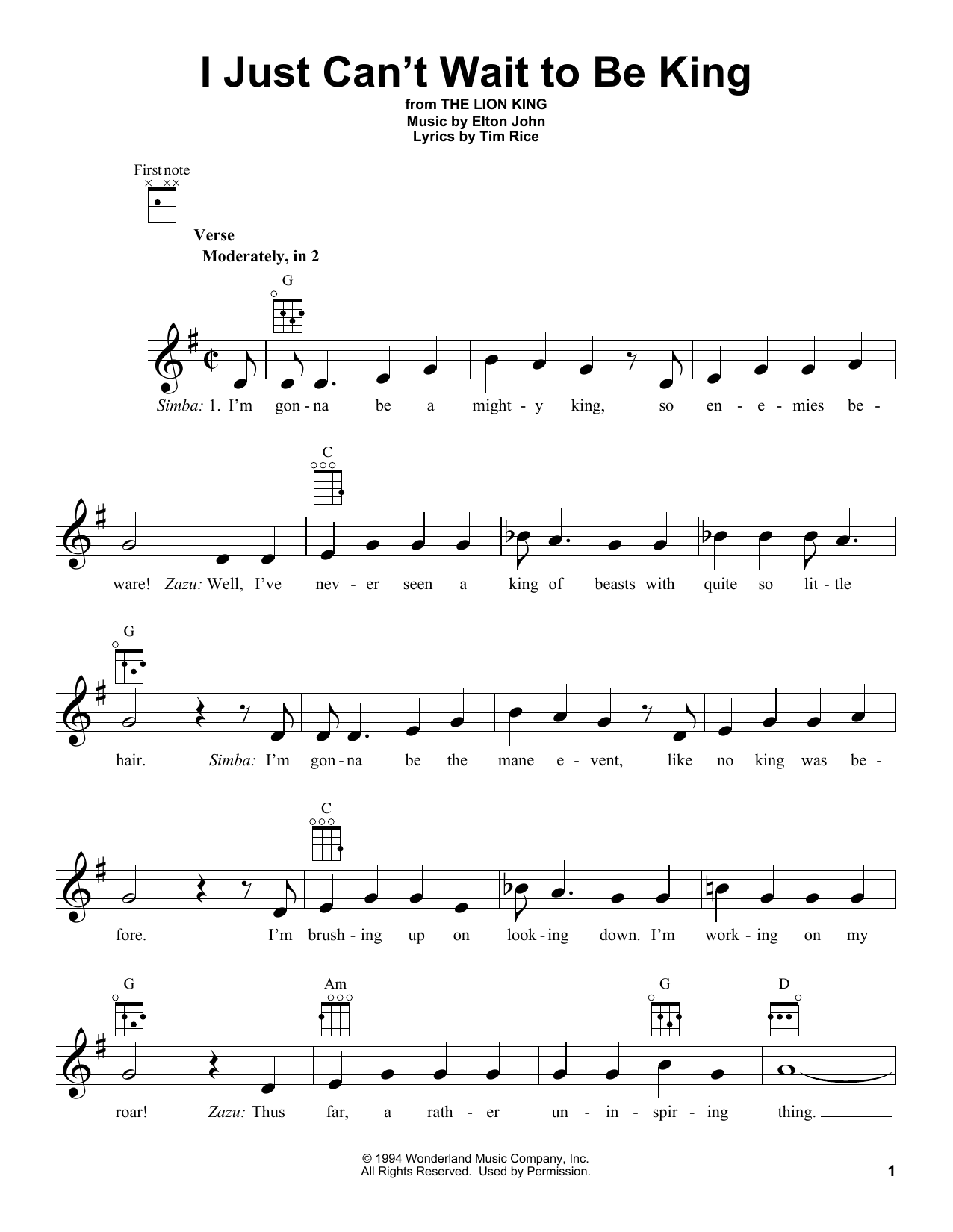 Produktbild zu: I Just Can't Wait To Be King (from The Lion King)