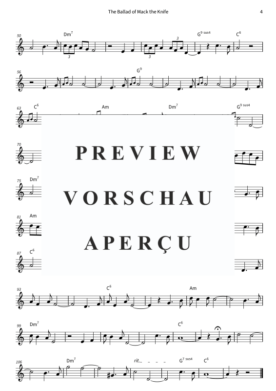 Product gallery: Page 6 of 6 The Ballad of Mack the Knife, , (Trumpet in Bb solo and chords - Leadsheet)