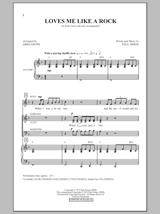 Produktgalerie: Seite 1 von 1 Loves Me Like A Rock (arr. Greg Gilpin), Paul Simon, Chor