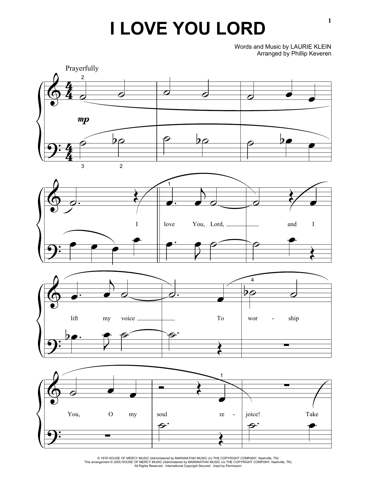 Produktgalerie: Seite 1 von 1 I Love You Lord (arr. Phillip Keveren), Laurie Klein, Klavier
